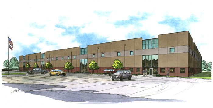 A rendering of the Overland Industrial Park spec building