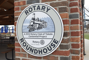 Rotary Roundhouse sign at Middlegrounds Metropark in downtown Toledo
